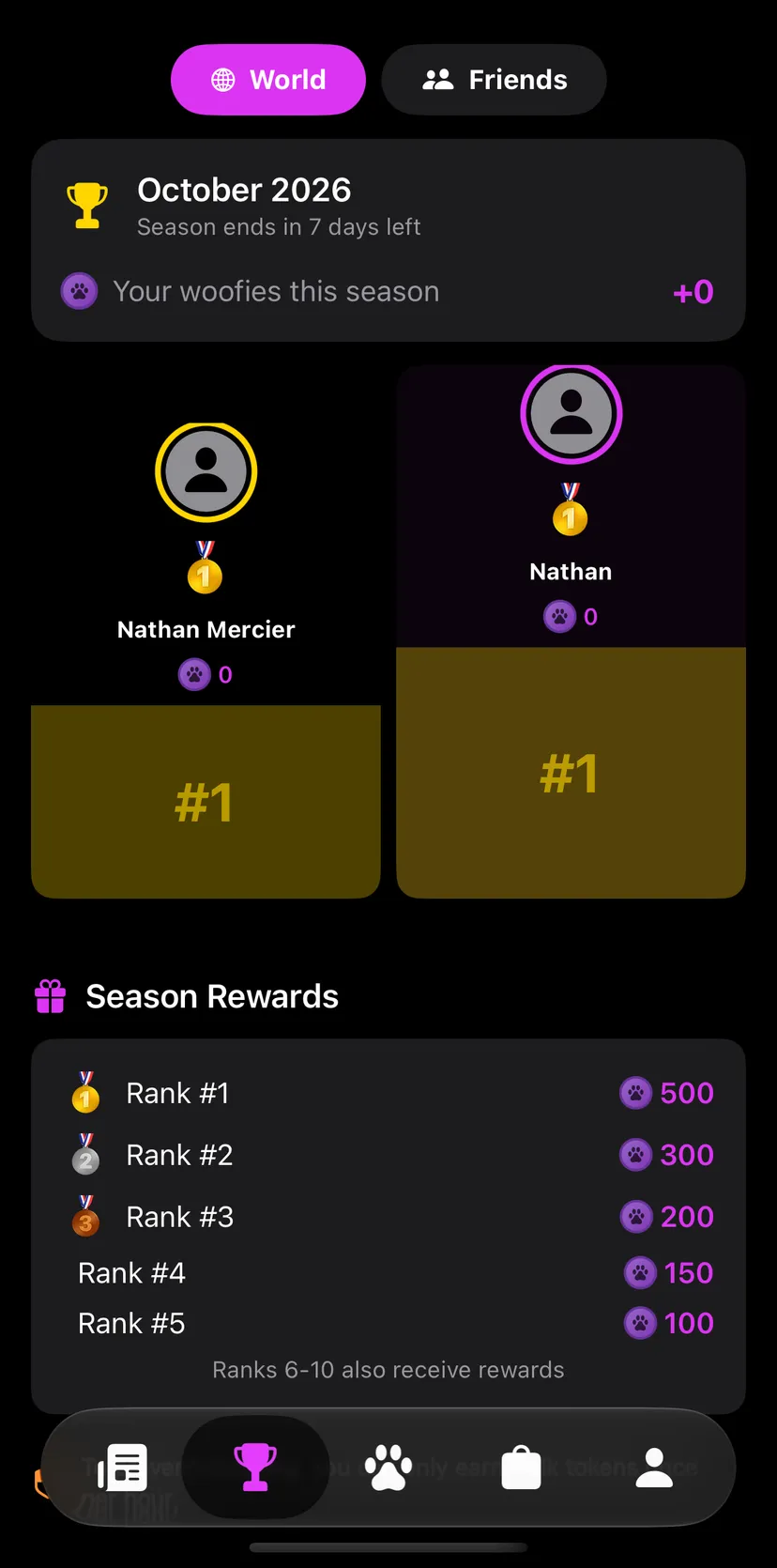 The leaderboard with the October season, the podium and the season rewards